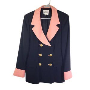 Vintage RICKIE FREEMAN FOR TERI JON Size 12 Black, Pink Blazer Jacket